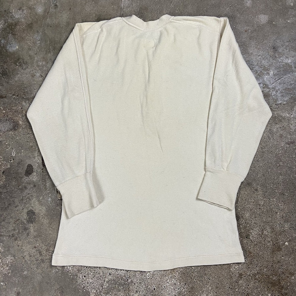 Vintage 80s US Military Henley Undershirt Size Small Cream Long Sleeve Pullover - Picture 2 of 8